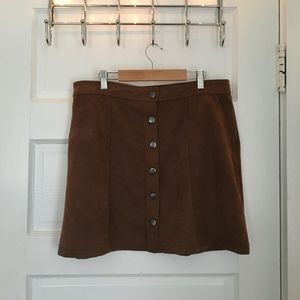 Button down faux suede skirt